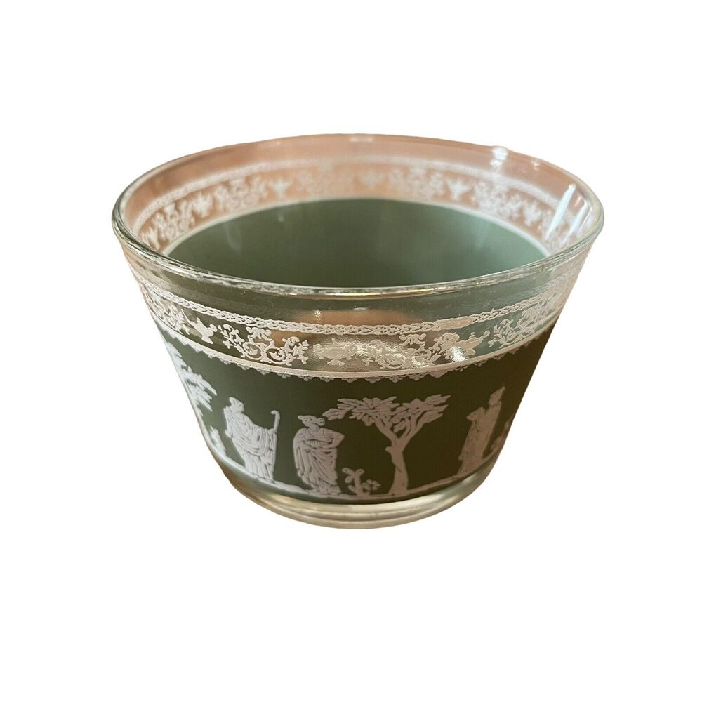 Vintage Jeannette Glass Hellenic Green Sorbet Cup Bowl Greek Roman Wedgewood - Picture 2 of 10